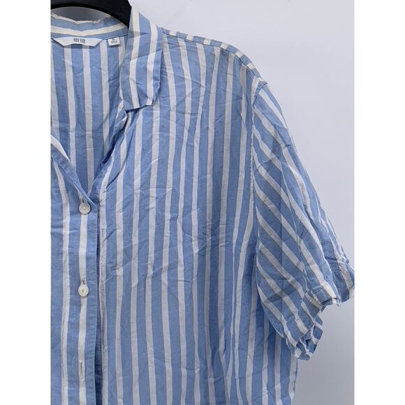 UNIQLO Women's Blue-White Striped Linen-Blend Button-Up Open-Collar Top SZ XL - Picture 5 of 10